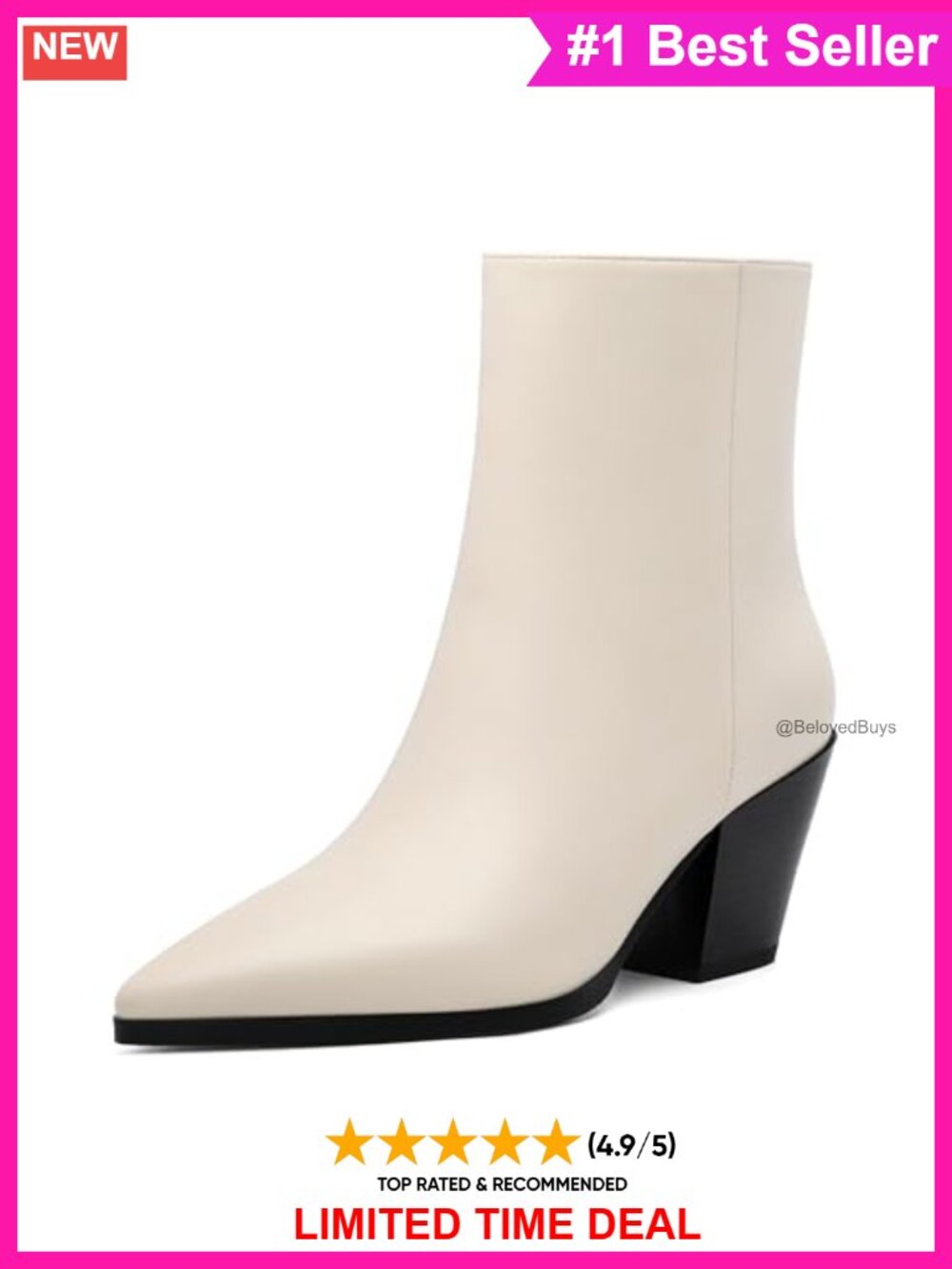 NUMALEO Womens Ankle Boots Chunky Low Heel Pointed Toe Heeled Booties